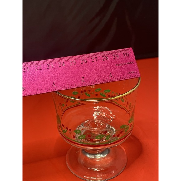 Vintage Libby Christmas Holly/ Berries Footed Sherbet Dessert Glasses Set Of 4 - Picture 8 of 8